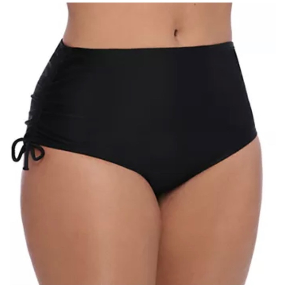 PLUS SIZE High Waist Ruched Black Swim Bottoms Bikini 3X
